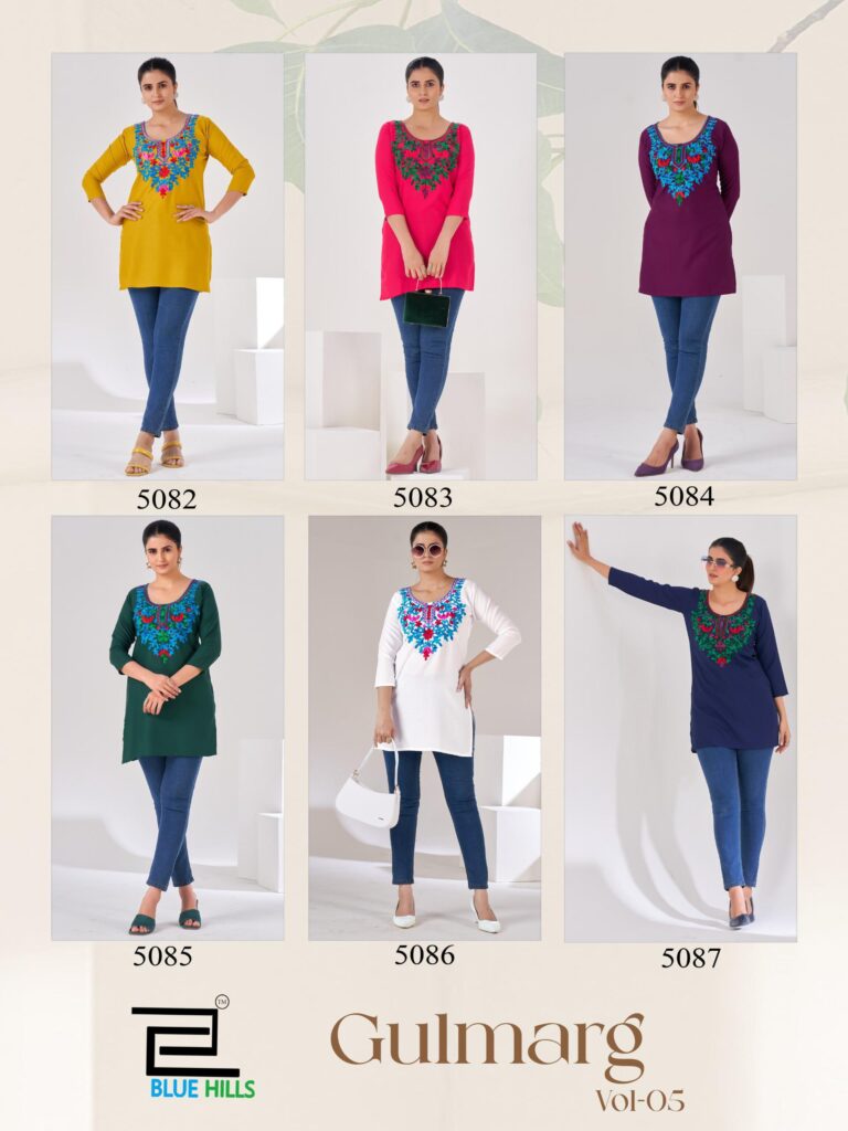 Beautiful Blue Hills Gulmarg Vol 5 Rayon Thread Work Top Collection Wholesale 2026