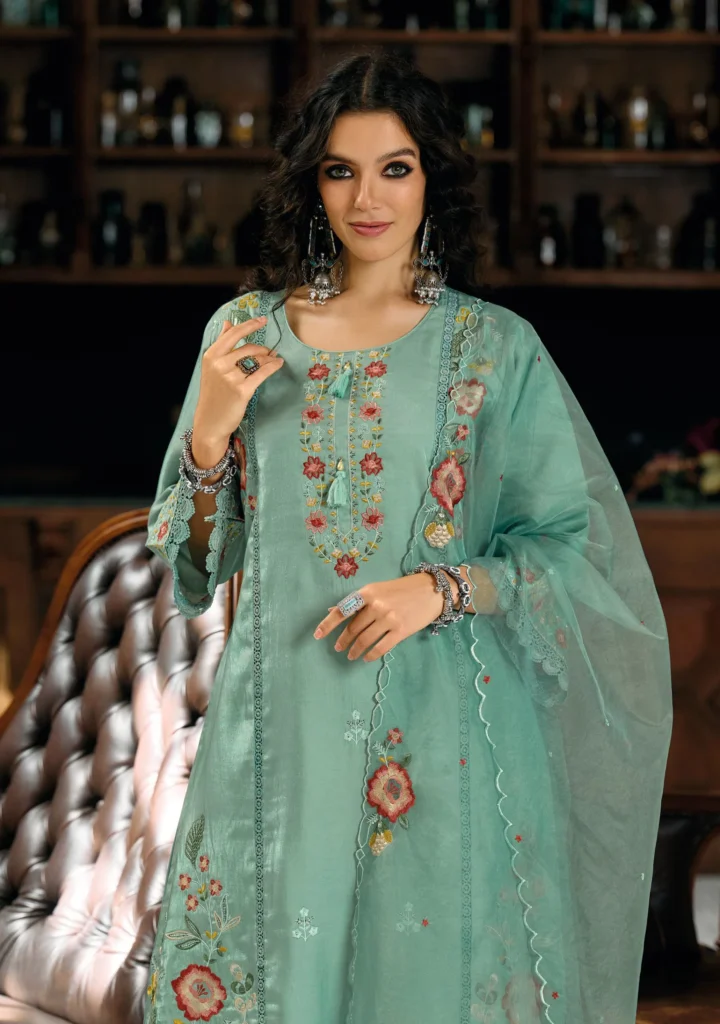 Stylish Lady Leela Saaz Viscose Roman Glass Heavy Embroidery Kurti Bottom With Dupatta Wholesale 2026