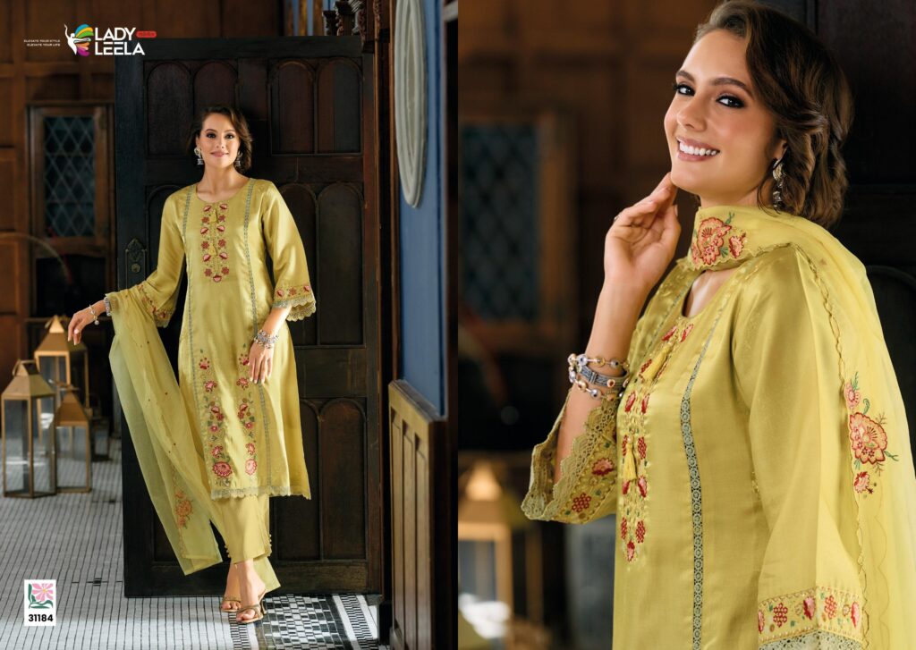 Stylish Lady Leela Saaz Viscose Roman Glass Heavy Embroidery Kurti Bottom With Dupatta Wholesale 2026
