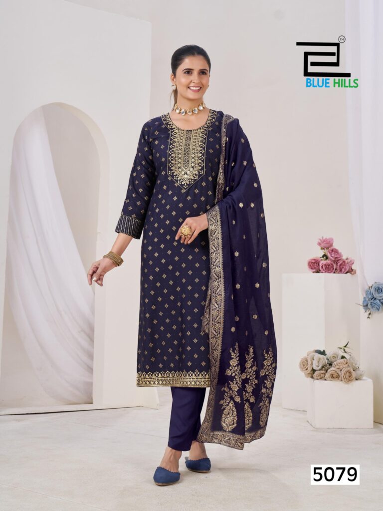 Stylish Blue Hills Aisha Rayon With Embroidery Kurti Pant And Dupatta Collection Wholesale 2026