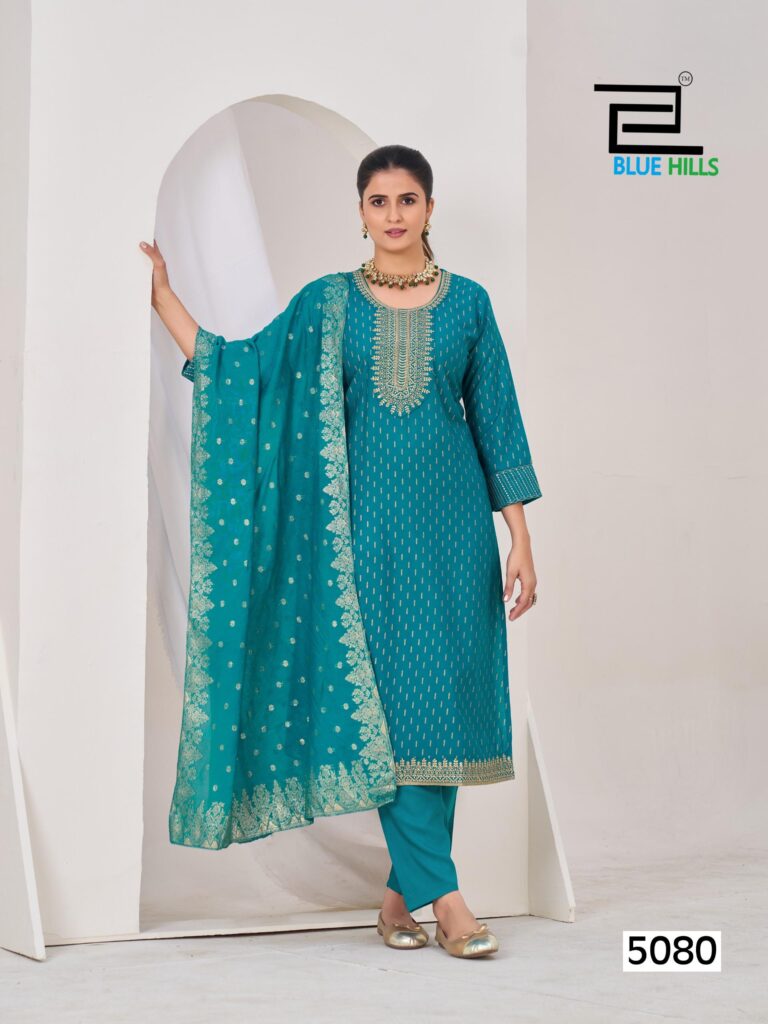 Stylish Blue Hills Aisha Rayon With Embroidery Kurti Pant And Dupatta Collection Wholesale 2026