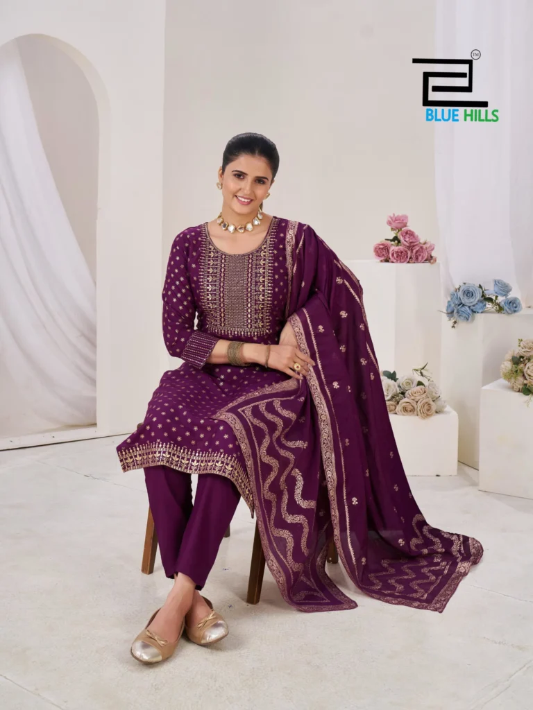 Stylish Blue Hills Aisha Rayon With Embroidery Kurti Pant And Dupatta Collection Wholesale 2026