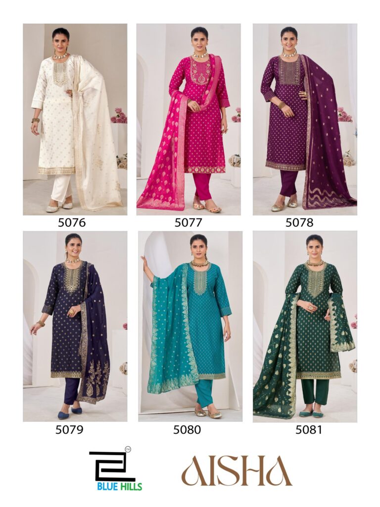 Stylish Blue Hills Aisha Rayon With Embroidery Kurti Pant And Dupatta Collection Wholesale 2026