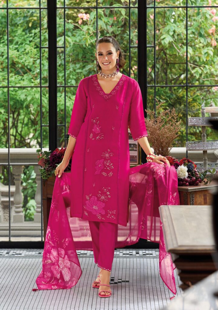 Beautiful Lady Leela Saiyaraa Viscose Mul Chanderi Embroidery And Beads Work Kurti Bottom With Dupatta Wholesale 2026