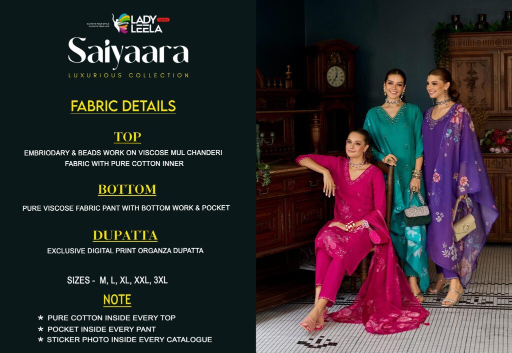 Beautiful Lady Leela Saiyaraa Viscose Mul Chanderi Embroidery And Beads Work Kurti Bottom With Dupatta Wholesale 2026