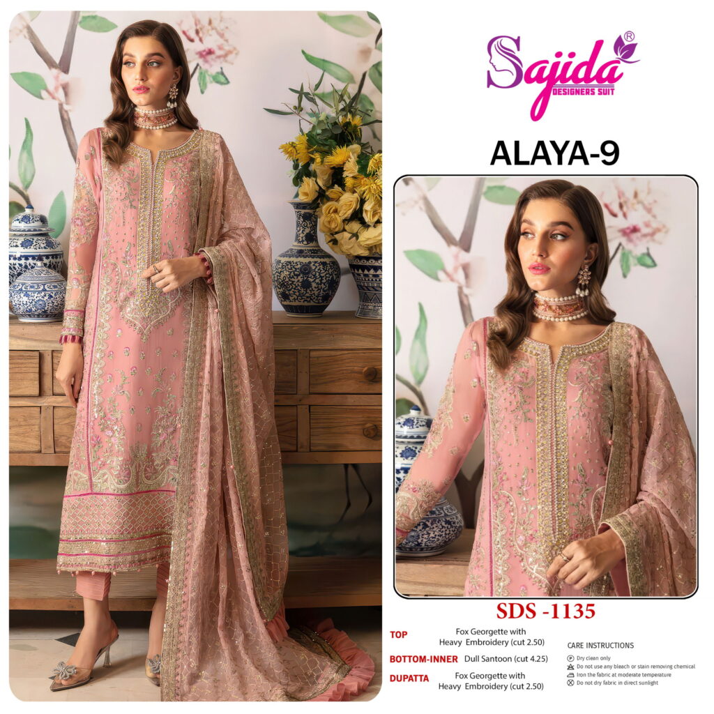 Stylish Sajida Alaya Vol 9 Georgette With Embroidered Pakistani Salwar Kameez Wholesale 2026