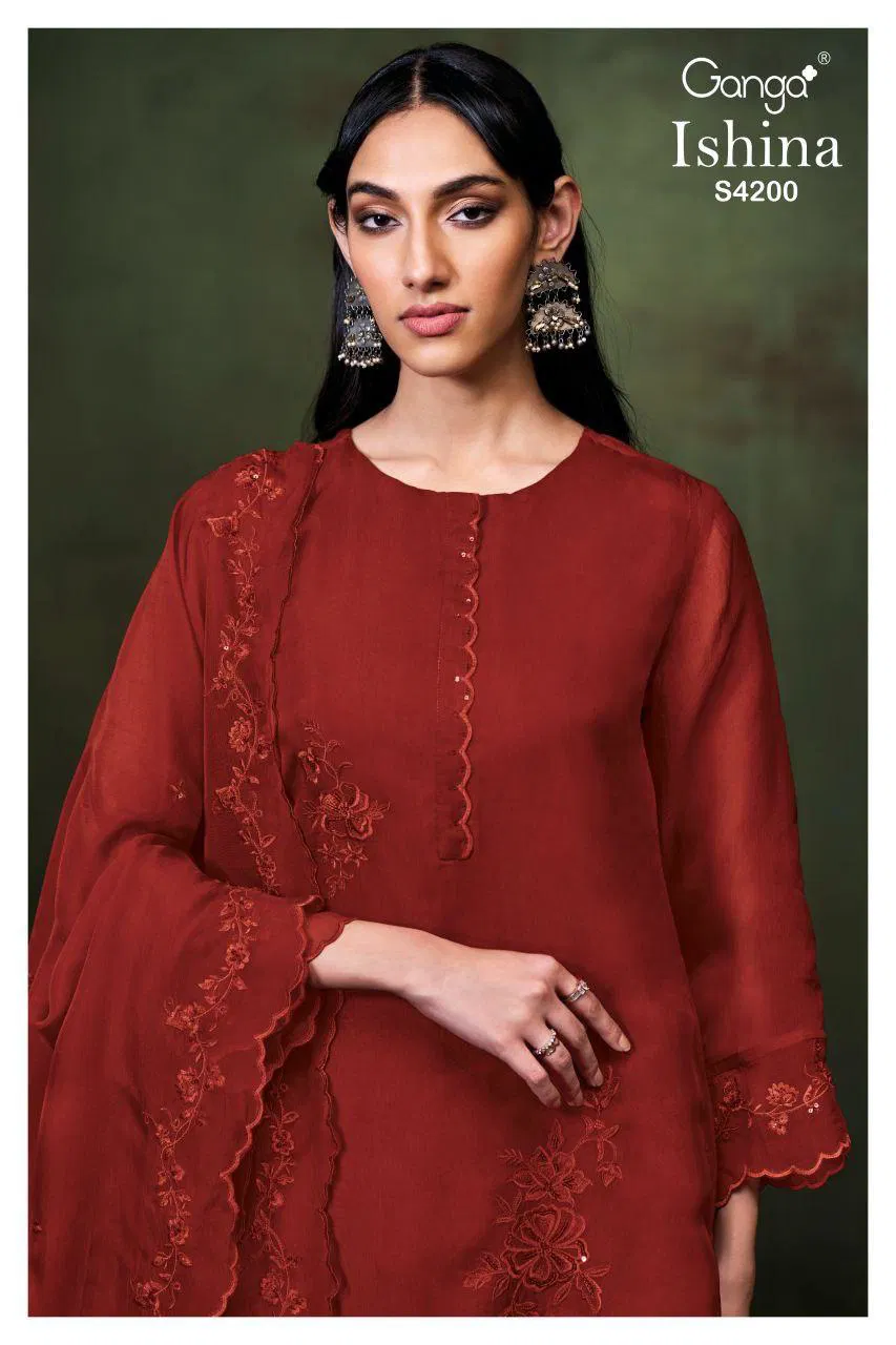 Launching Ganga Ishina 4200 Bemberg Silk Embroidery Work Salwar Kameez Wholesale 2026