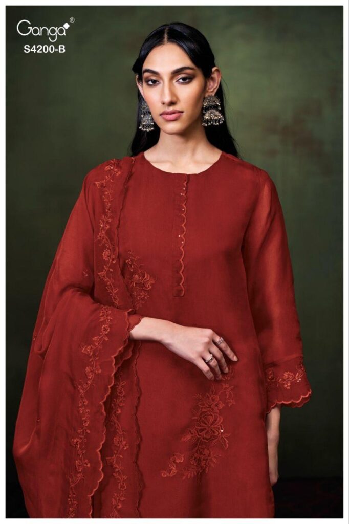 Launching Ganga Ishina 4200 Bemberg Silk Embroidery Work Salwar Kameez Wholesale 2026