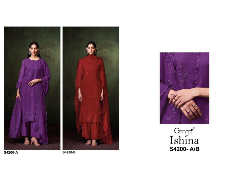 Launching Ganga Ishina 4200 Bemberg Silk Embroidery Work Salwar Kameez Wholesale 2026