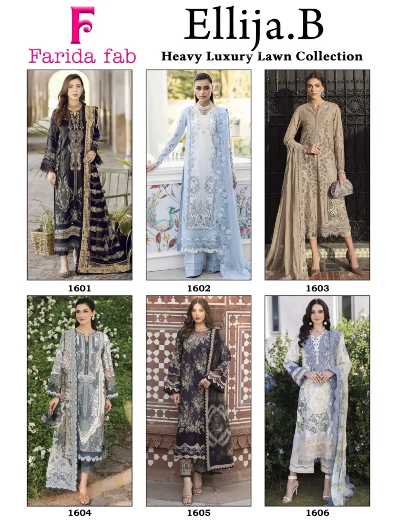 Stylish Farida Fab Ellija B Heavy Luxury Lawn Cotton Dress Material Collection Wholesale 2026