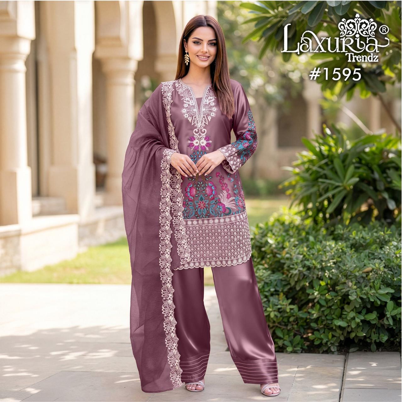 Latest Laxuria Trendz 1595 Satin Embroidery Top Bottom And Dupatta Readymade Collection Wholesale 2026