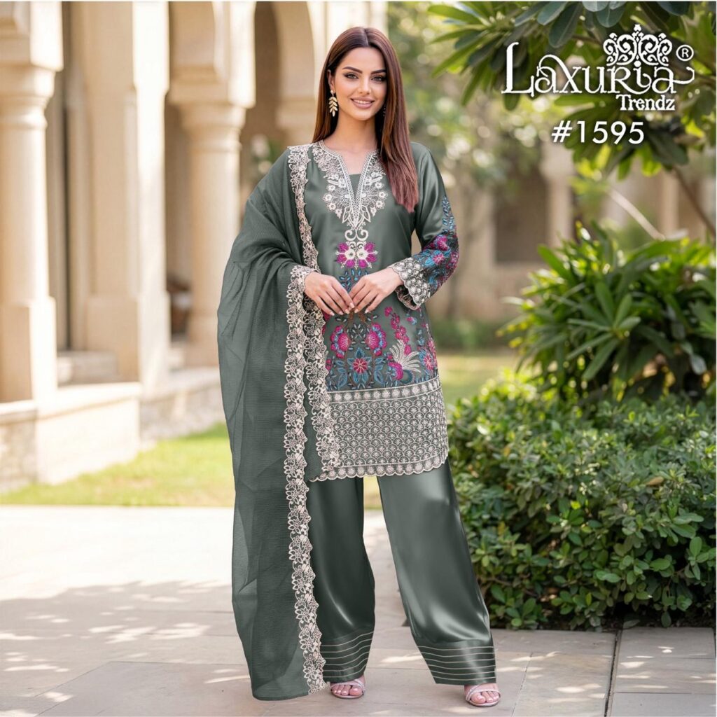 Latest Laxuria Trendz 1595 Satin Embroidery Top Bottom And Dupatta Readymade Collection Wholesale 2026