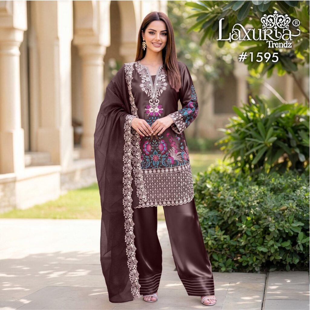Latest Laxuria Trendz 1595 Satin Embroidery Top Bottom And Dupatta Readymade Collection Wholesale 2026