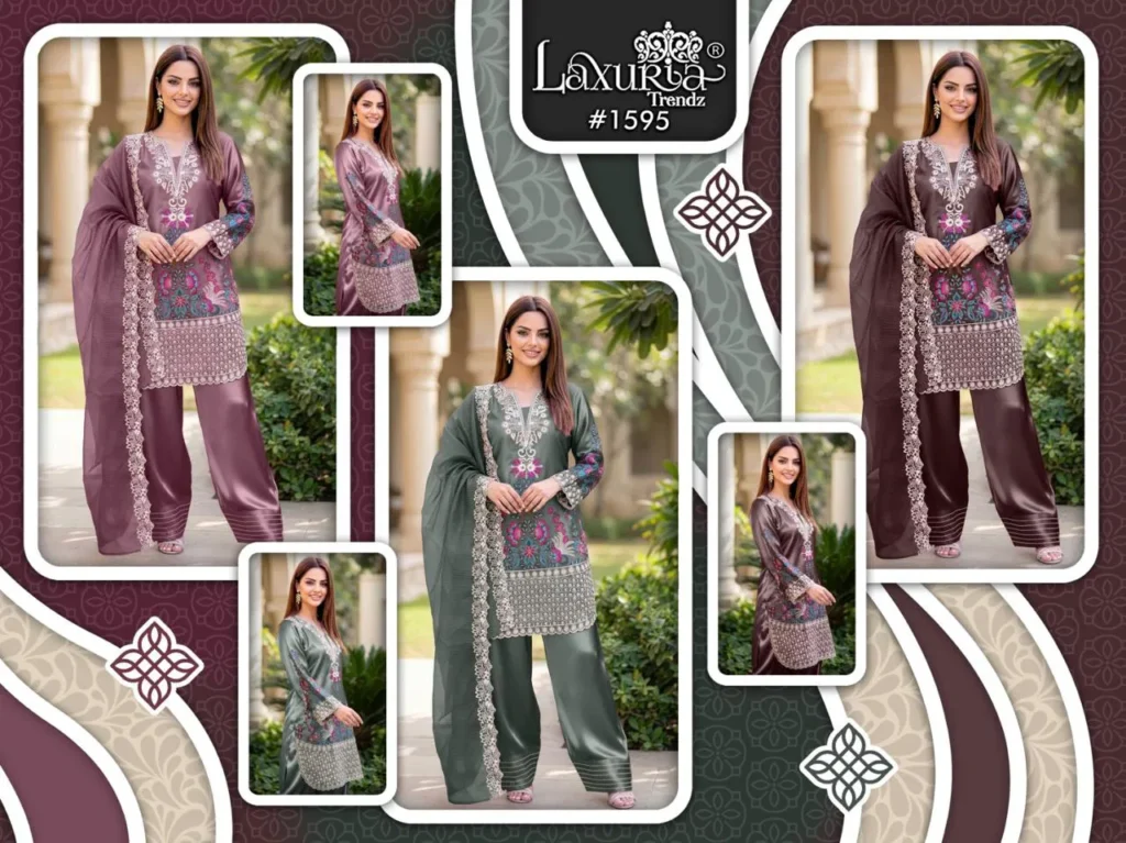 Latest Laxuria Trendz 1595 Satin Embroidery Top Bottom And Dupatta Readymade Collection Wholesale 2026