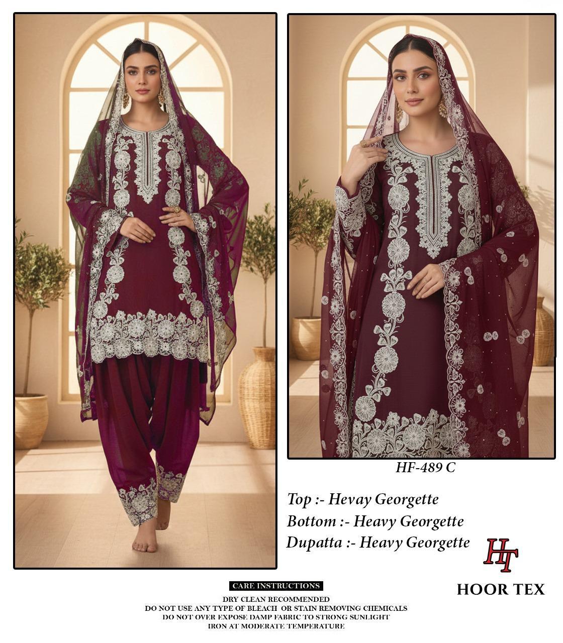 Stylish Hoor Tex HF 489 A to D Pakistani Salwar Suit With Embroidery Work Wholesale 2026