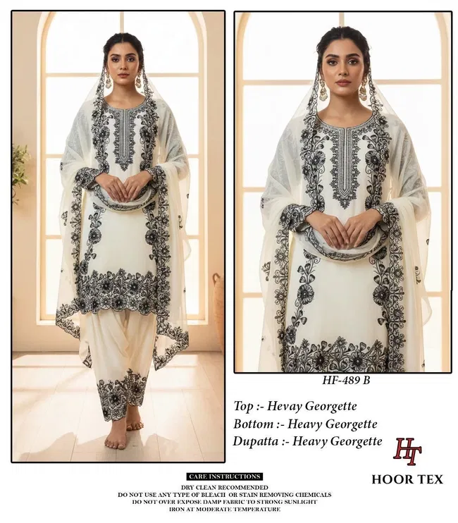 Stylish Hoor Tex HF 489 A to D Pakistani Salwar Suit With Embroidery Work Wholesale 2026