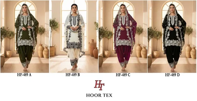 Stylish Hoor Tex HF 489 A to D Pakistani Salwar Suit With Embroidery Work Wholesale 2026