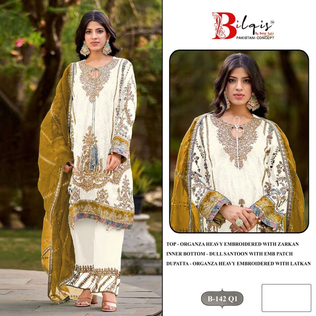 Launching Bilqis B 142 Q1 To T1 Organza Embroidery Work Pakistani Salwar Kameez Wholesale 2026