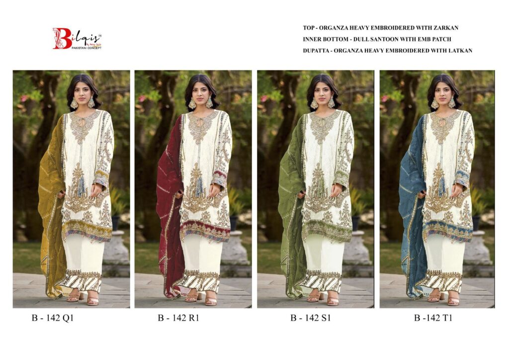 Launching Bilqis B 142 Q1 To T1 Organza Embroidery Work Pakistani Salwar Kameez Wholesale 2026