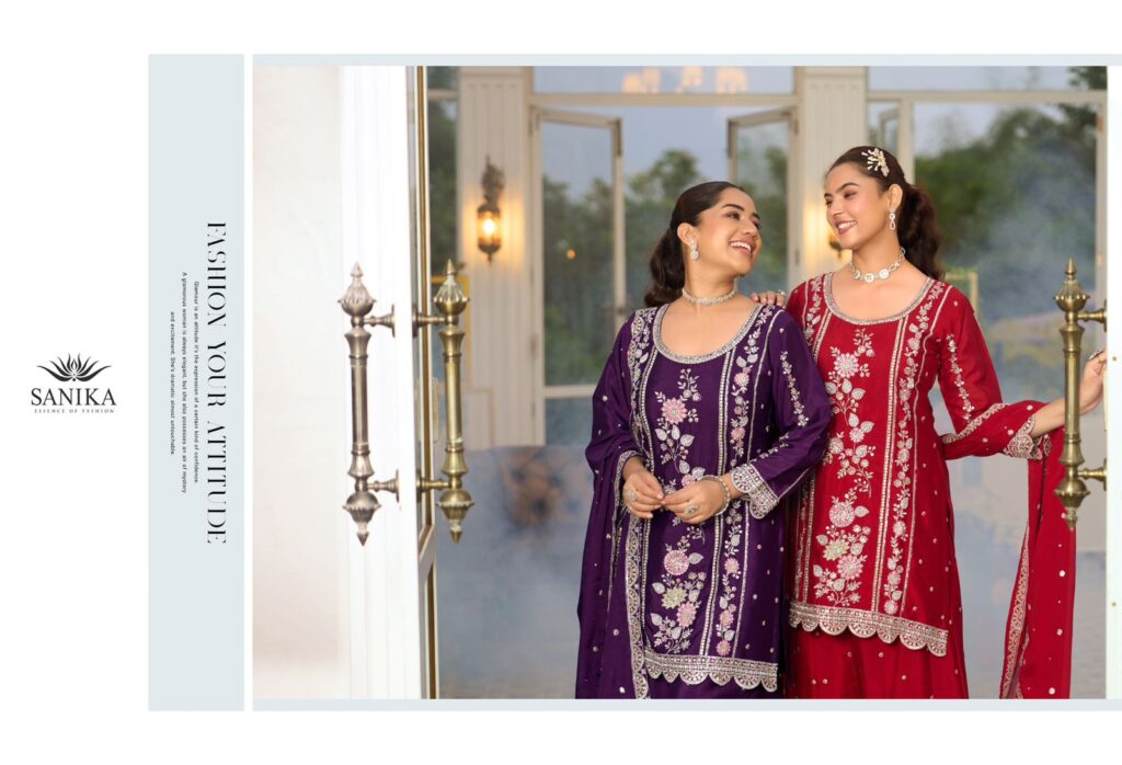 Beautiful Sanika Rango Ka Jashan Chinon Silk Heavy Embroidery Top Plazzo With Dupatta Wholesale 2026