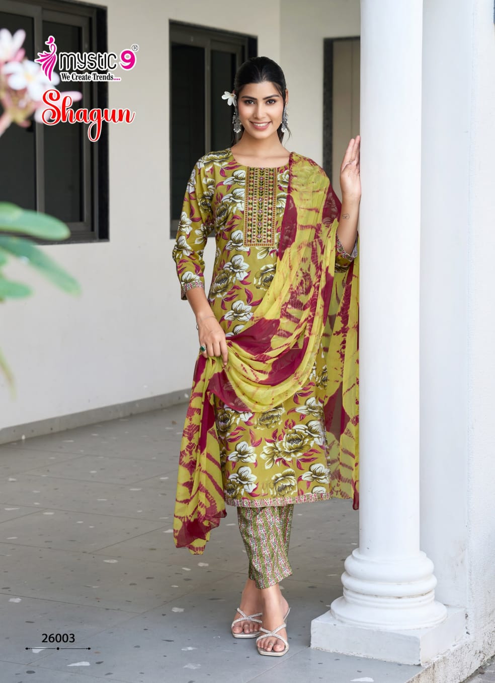 Buy Mystic 9 shagun vol 26 Rayon Capsule Foil Print Straight Kurti Bottom With dupatta Collection Wholesale 2026