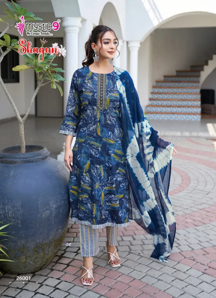 Buy Mystic 9 shagun vol 26 Rayon Capsule Foil Print Straight Kurti Bottom With dupatta Collection Wholesale 2026