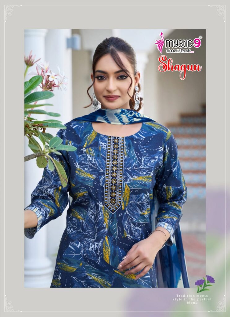 Buy Mystic 9 shagun vol 26 Rayon Capsule Foil Print Straight Kurti Bottom With dupatta Collection Wholesale 2026