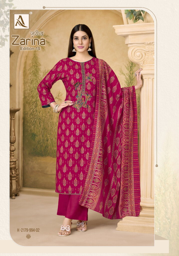 Launching Alok Zarina Edition 15 Viscose Discharge Print Embroidery Work Dress Material Wholesale 2026