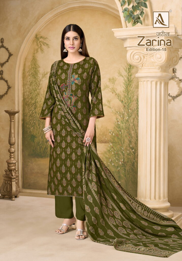 Launching Alok Zarina Edition 15 Viscose Discharge Print Embroidery Work Dress Material Wholesale 2026