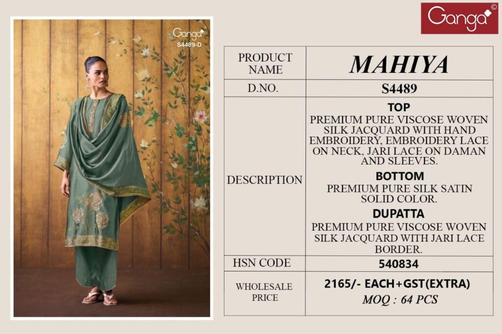 Beautiful Ganga Mahiya 4489 Viscose Silk Embroidery Work Salwar Kameez Wholesale 2026