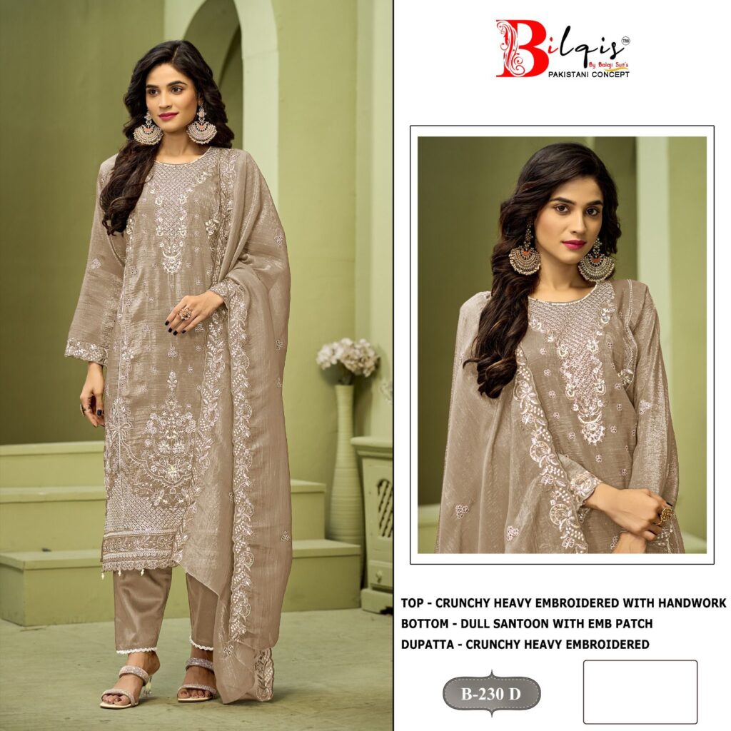 Launching Bilqis B 230 A To D Crunchy With Embroidered Pakistani Salwar Kameez Wholesale 2026