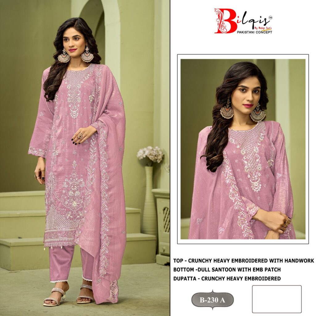Launching Bilqis B 230 A To D Crunchy With Embroidered Pakistani Salwar Kameez Wholesale 2026
