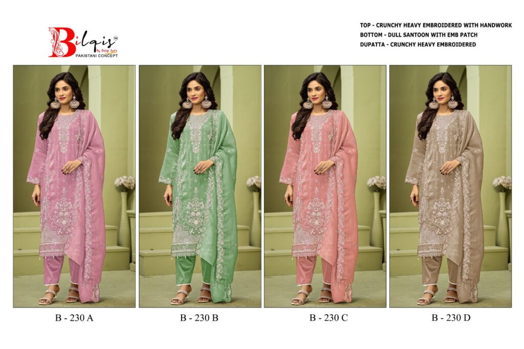 Launching Bilqis B 230 A To D Crunchy With Embroidered Pakistani Salwar Kameez Wholesale 2026