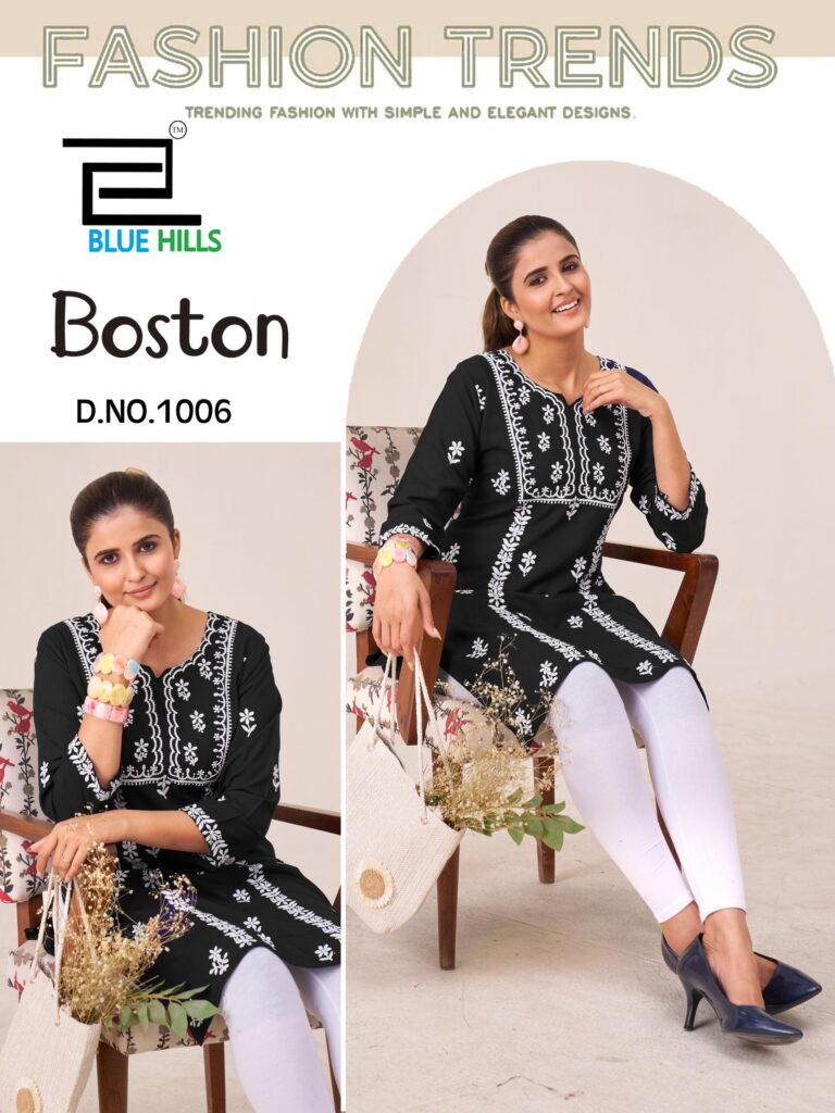 Latest Blue Hills Boston Rayon Embroidery Work Kurti Collection Wholesale 2026