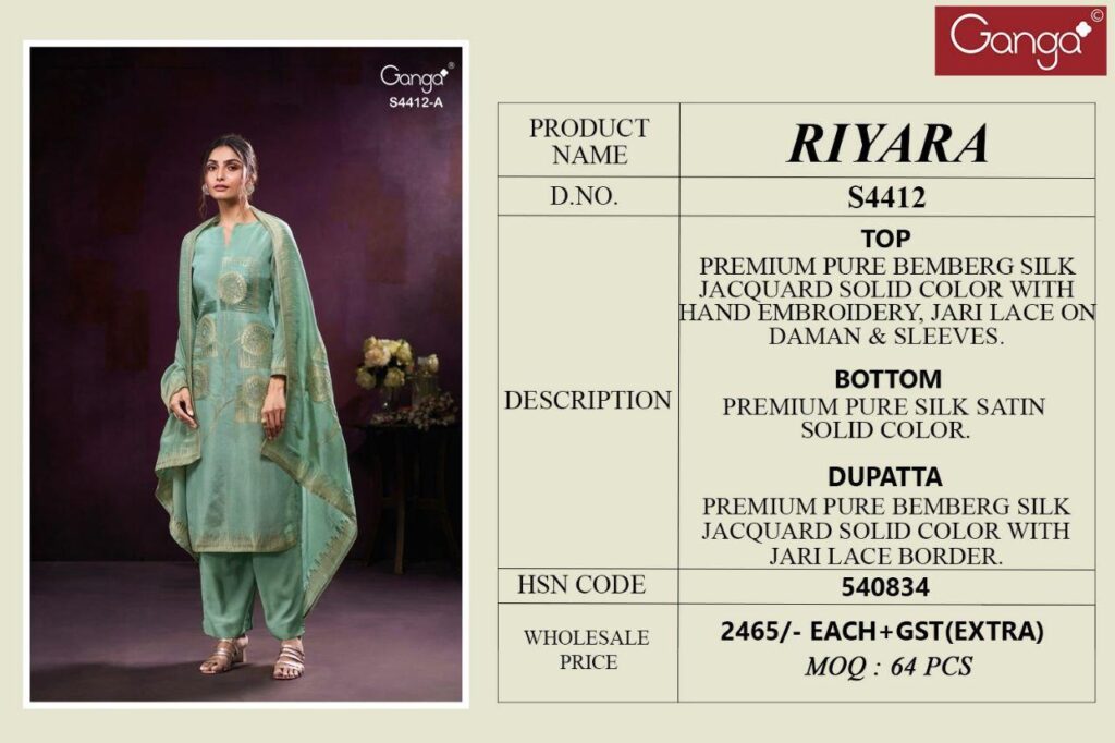 Beautiful Ganga Riyara 4412 Bemberg Silk With Embroidery Salwar Kameez Wholesale 2026