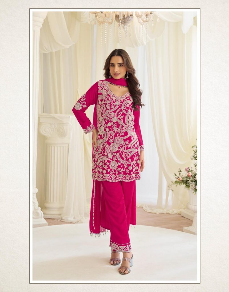 Stylish Sayuri Hoor Premium Georgette Chinon Heavy Embroidery Top With Plazzo Pant Wholesale 2026