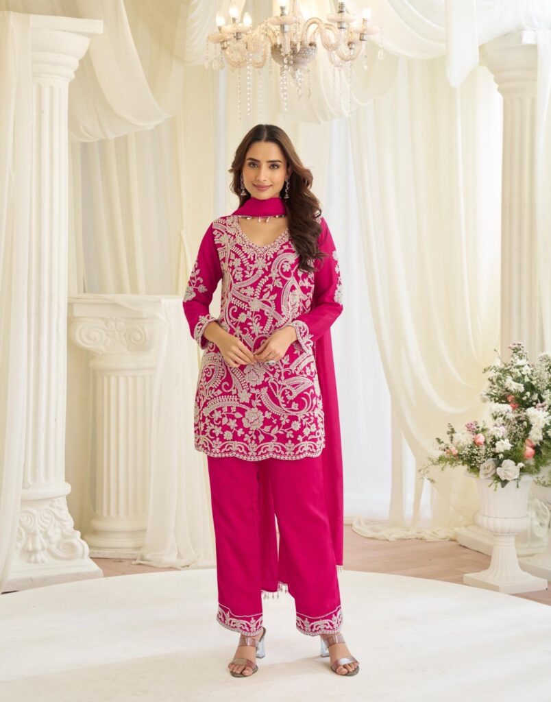 Stylish Sayuri Hoor Premium Georgette Chinon Heavy Embroidery Top With Plazzo Pant Wholesale 2026