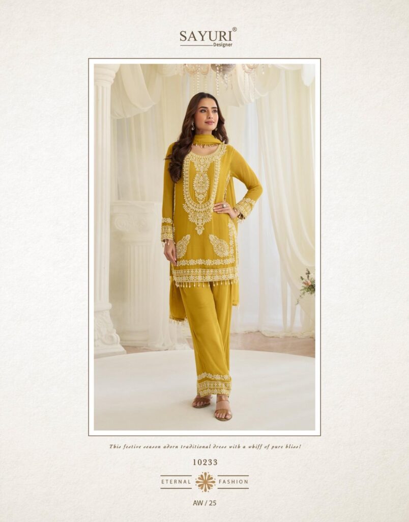 Stylish Sayuri Hoor Premium Georgette Chinon Heavy Embroidery Top With Plazzo Pant Wholesale 2026