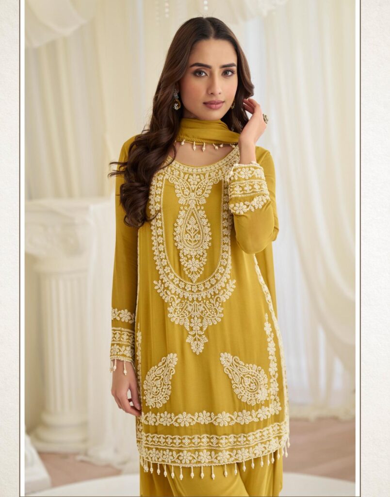 Stylish Sayuri Hoor Premium Georgette Chinon Heavy Embroidery Top With Plazzo Pant Wholesale 2026