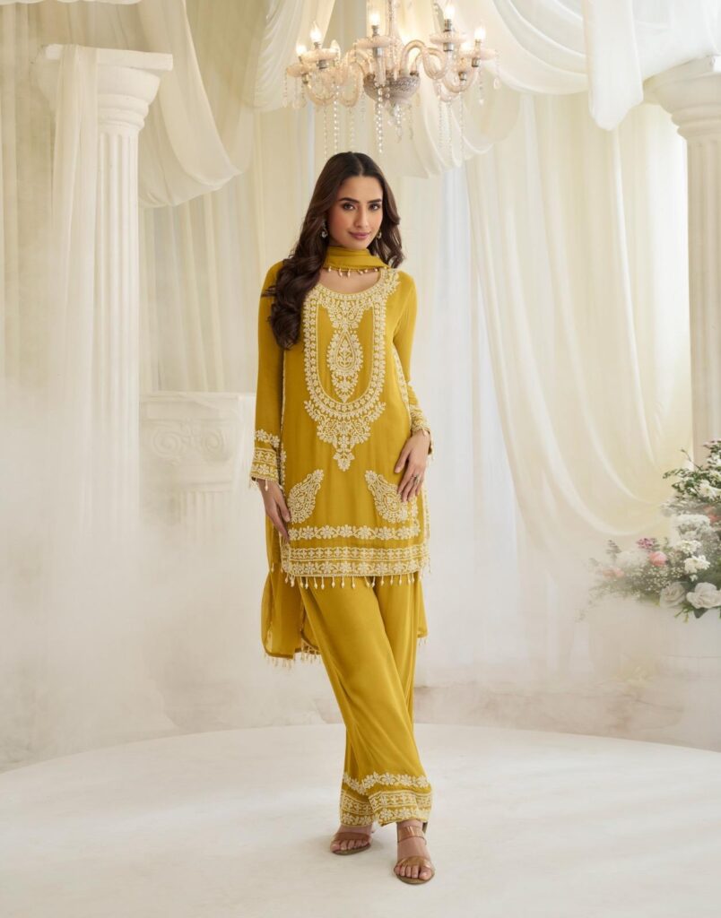 Stylish Sayuri Hoor Premium Georgette Chinon Heavy Embroidery Top With Plazzo Pant Wholesale 2026