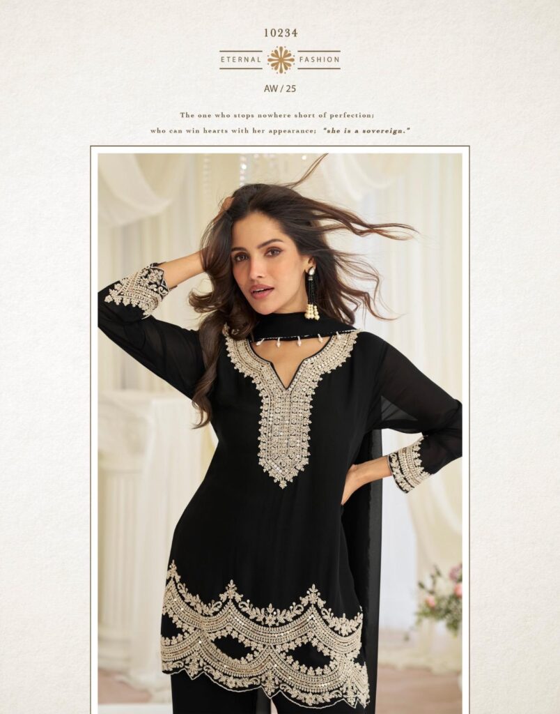 Stylish Sayuri Hoor Premium Georgette Chinon Heavy Embroidery Top With Plazzo Pant Wholesale 2026