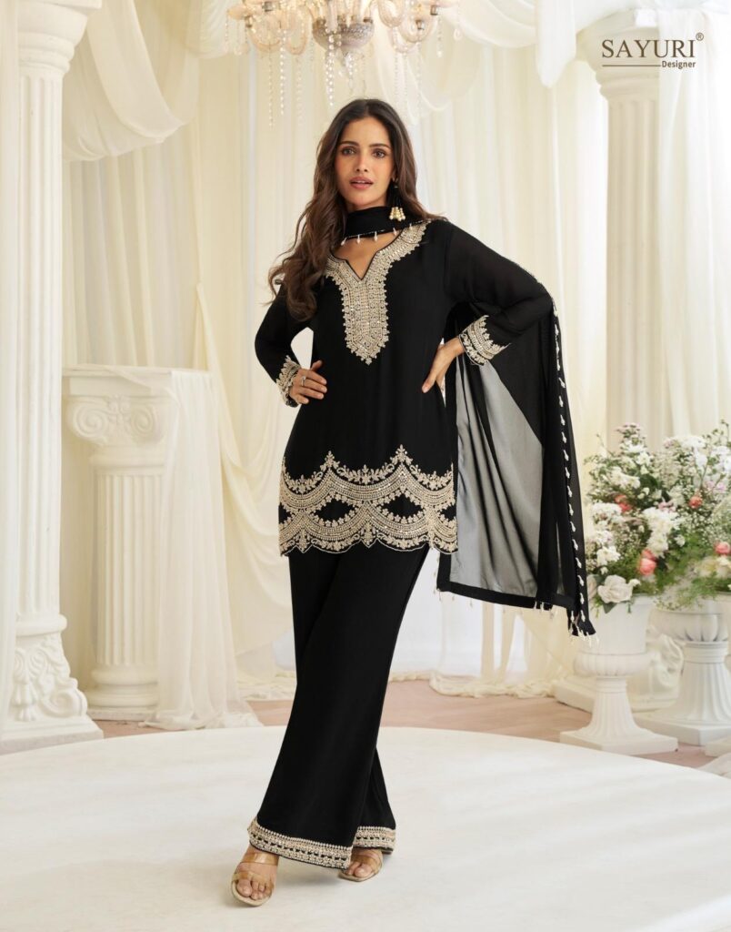 Stylish Sayuri Hoor Premium Georgette Chinon Heavy Embroidery Top With Plazzo Pant Wholesale 2026