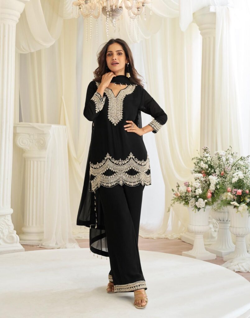 Stylish Sayuri Hoor Premium Georgette Chinon Heavy Embroidery Top With Plazzo Pant Wholesale 2026