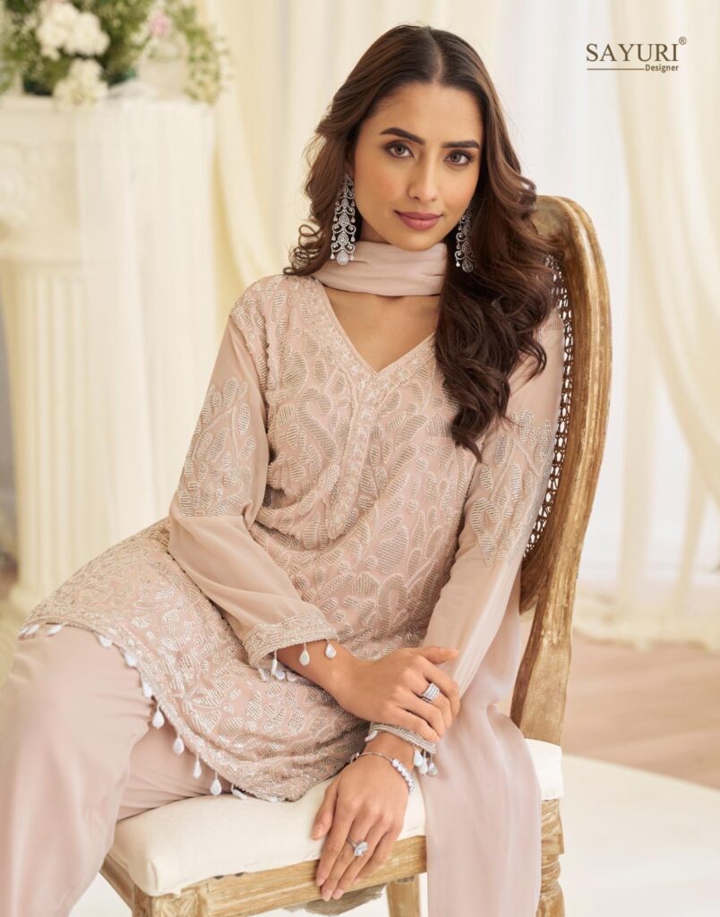 Stylish Sayuri Hoor Premium Georgette Chinon Heavy Embroidery Top With Plazzo Pant Wholesale 2026