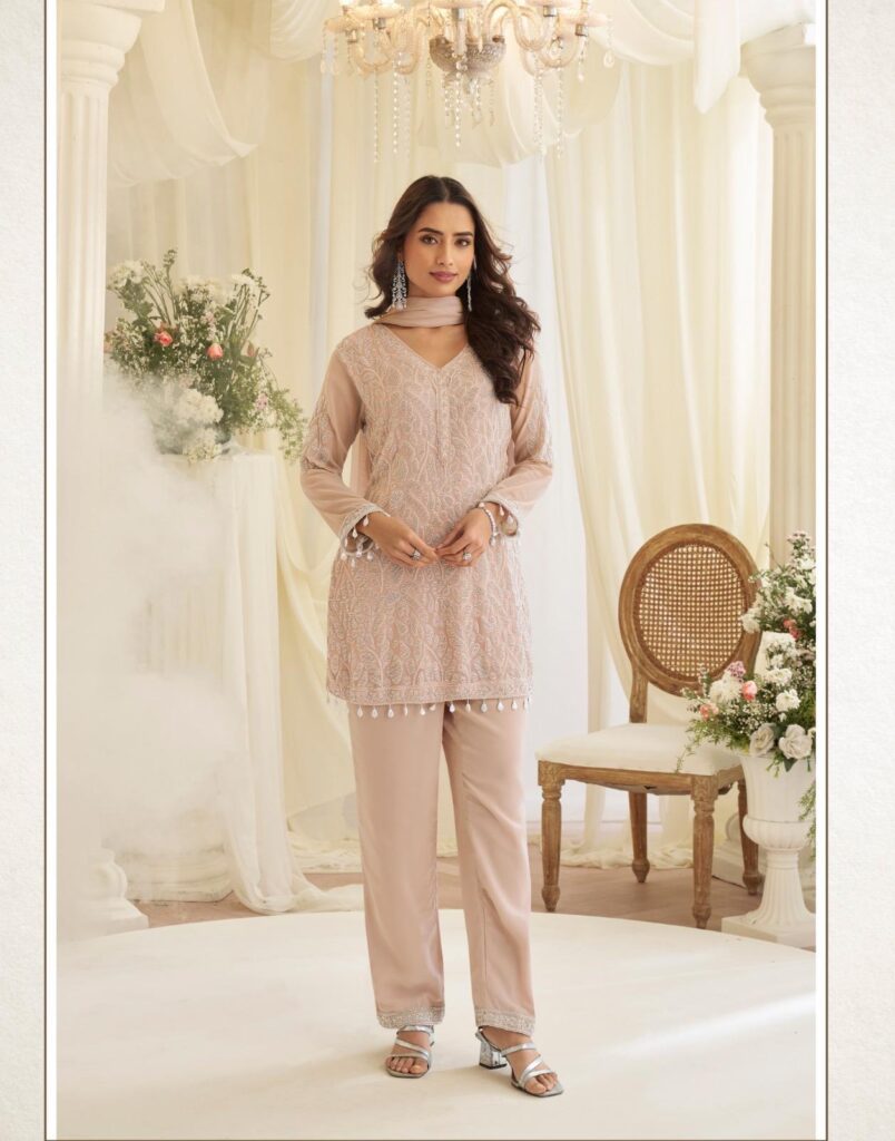 Stylish Sayuri Hoor Premium Georgette Chinon Heavy Embroidery Top With Plazzo Pant Wholesale 2026