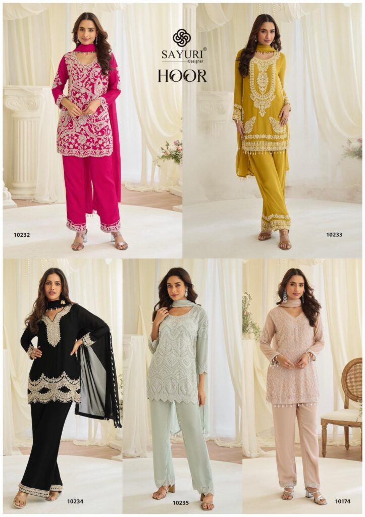 Stylish Sayuri Hoor Premium Georgette Chinon Heavy Embroidery Top With Plazzo Pant Wholesale 2026