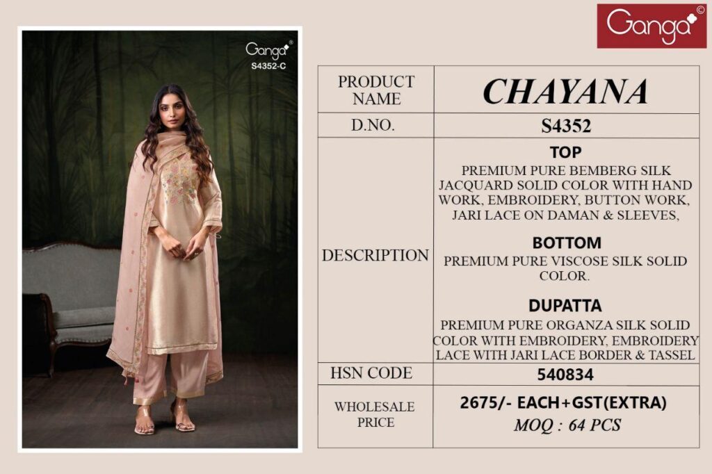 Launching Ganga Chayana 4352 Bemberg Silk With Hand Work Salwar Kameez Wholesale 2026