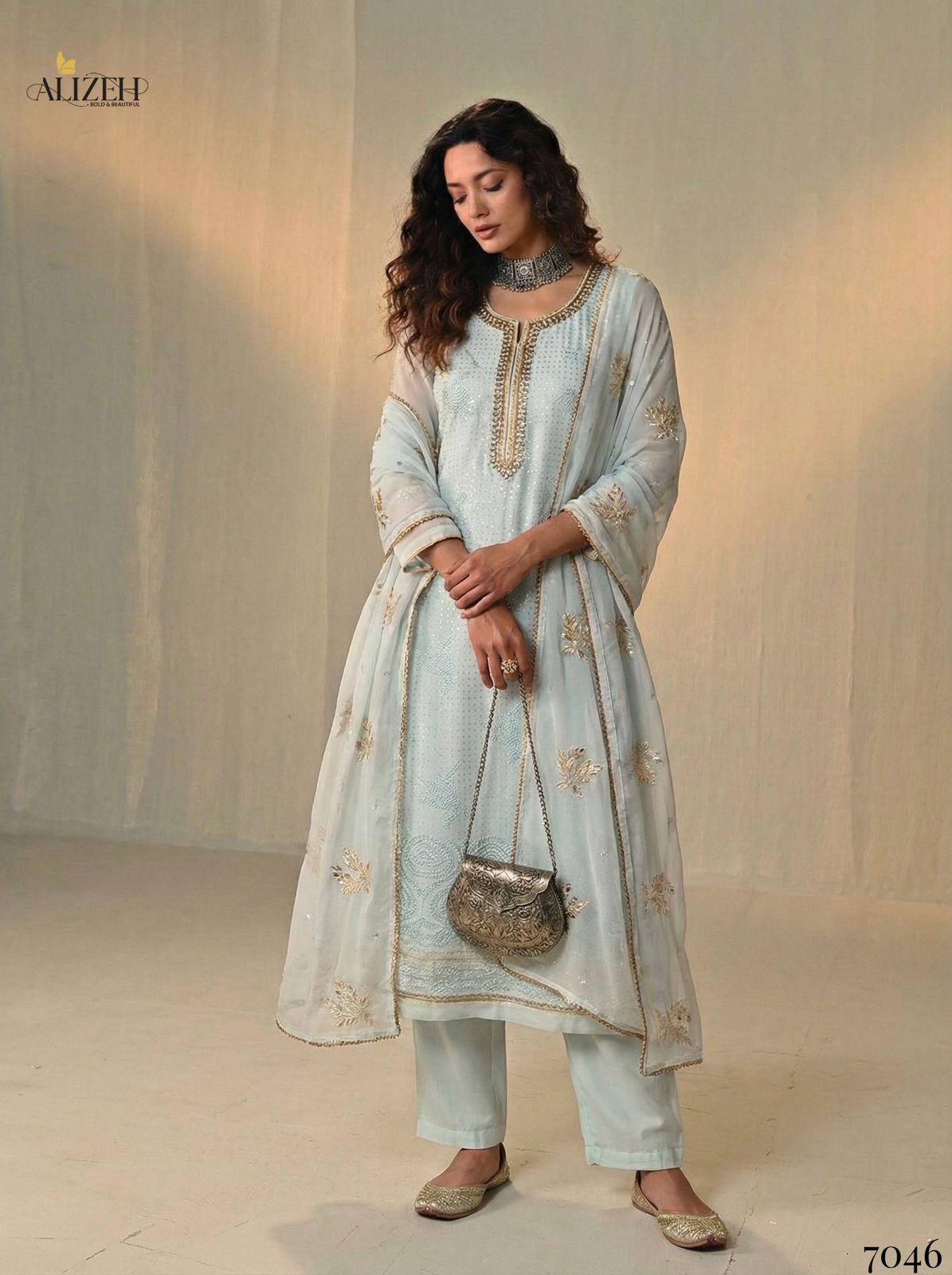 Buy Alizeh 7046 To 7049 Georgette With Embroidered Work Kurti Pant And Dupatta Wholesale 2026