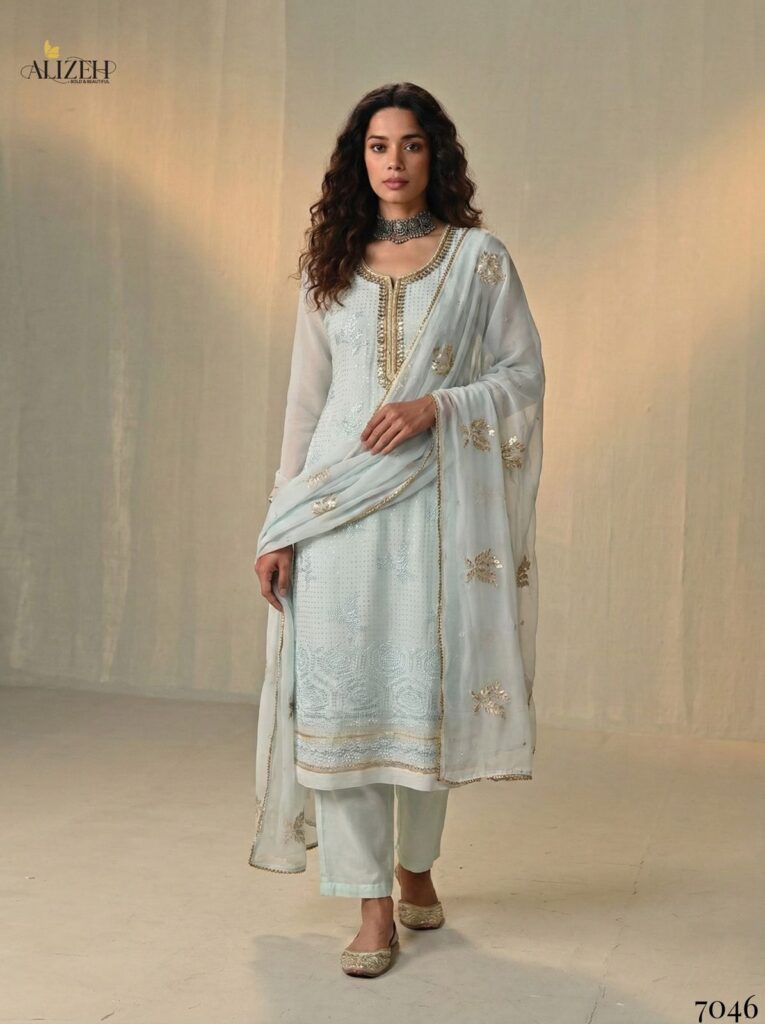 Buy Alizeh 7046 To 7049 Georgette With Embroidered Work Kurti Pant And Dupatta Wholesale 2026