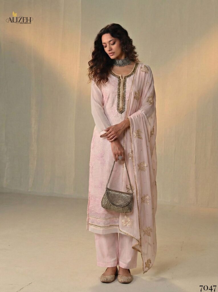 Buy Alizeh 7046 To 7049 Georgette With Embroidered Work Kurti Pant And Dupatta Wholesale 2026